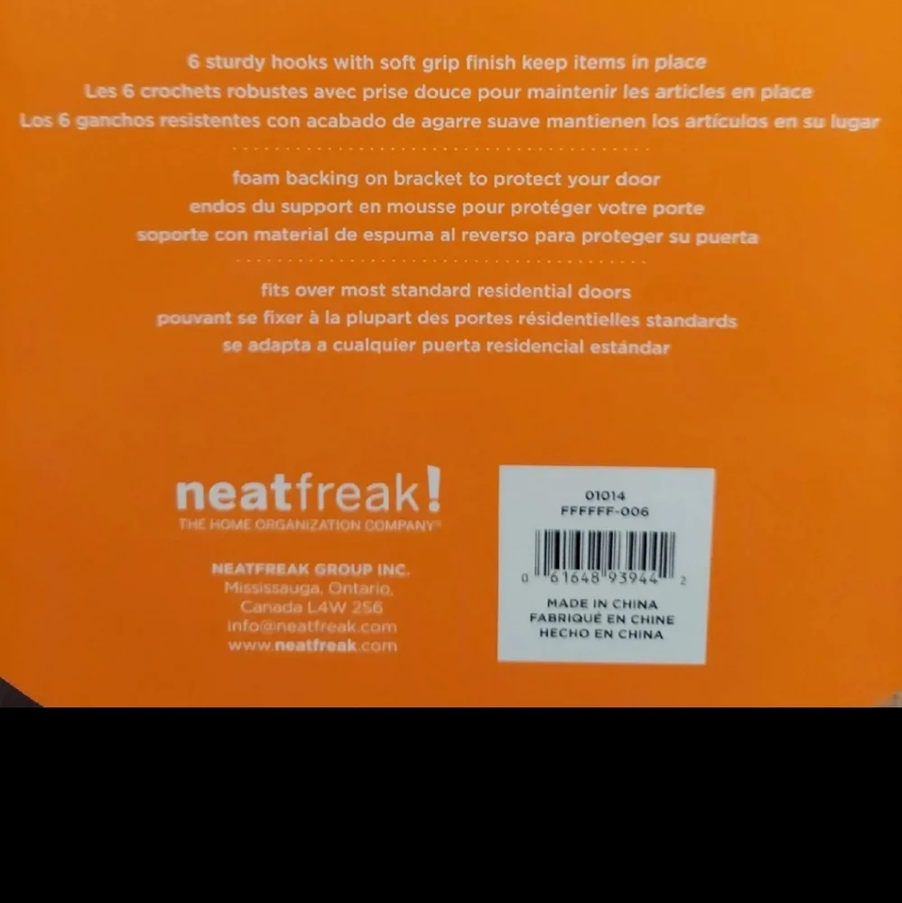 Neatfreak! Overdoor Storage Rack 6 Rubber Tipped Pegs  BNWT SO 1 LEFT